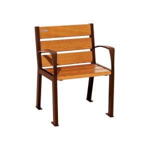 Fauteuil bois/acier Silaos 6 lames Procity, avec accoudoirs, lg. 600 mm, fixation platines - Chêne clair/Aspect Corben