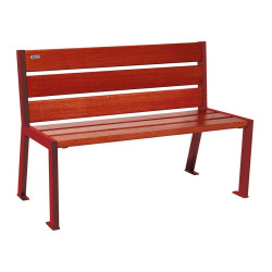 Banc bois/acier Silaos 6 lames Procity, sans accoudoir, lg. 1200 mm, fixation platines - Acajou/Rouge pourpre