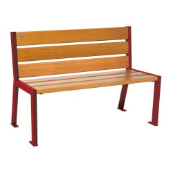 Banc bois/acier Silaos 6 lames Procity, sans accoudoir, lg. 1200 mm, fixation platines - Chêne clair/Rouge pourpre