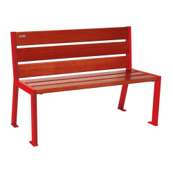 Banc bois/acier Silaos 6 lames Procity, sans accoudoir, lg. 1200 mm, fixation platines - Acajou/Rouge signalisation