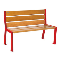 Banc bois/acier Silaos 6 lames Procity, sans accoudoir, lg. 1200 mm, fixation platines - Chêne clair/Rouge signalisation