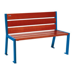 Banc bois/acier Silaos 6 lames Procity, sans accoudoir, lg. 1200 mm, fixation platines - Acajou/Bleu gentiane