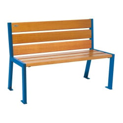 Banc bois/acier Silaos 6 lames Procity, sans accoudoir, lg. 1200 mm, fixation platines - Chêne clair/Bleu gentiane