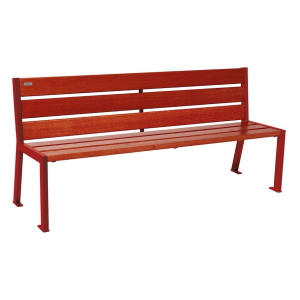 Banc bois/acier Silaos 6 lames Procity, sans accoudoir, lg. 1800 mm, fixation platines - Acajou/Rouge pourpre