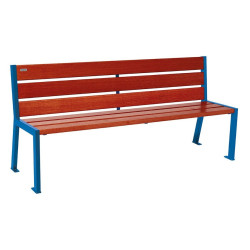Banc bois/acier Silaos 6 lames Procity, sans accoudoir, lg. 1800 mm, fixation platines - Acajou/Bleu gentiane