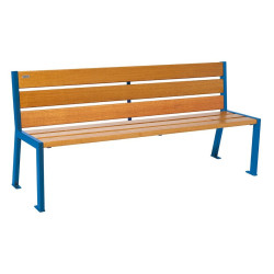 Banc bois/acier Silaos 6 lames Procity, sans accoudoir, lg. 1800 mm, fixation platines - Chêne clair/Bleu gentiane