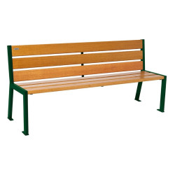 Banc bois/acier Silaos 6 lames Procity, sans accoudoir, lg. 1800 mm, fixation platines - Chêne clair/Vert mousse