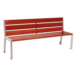 Banc bois/acier Silaos 6 lames Procity, sans accoudoir, lg. 1800 mm, fixation platines - Acajou/Gris soie