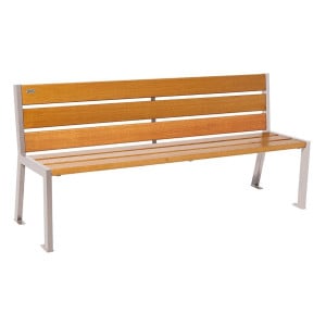 Banc bois/acier Silaos 6 lames Procity, sans accoudoir, lg. 1800 mm, fixation platines - Chêne clair/Gris soie