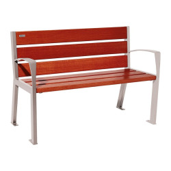 Banc bois/acier Silaos 6 lames Procity, avec accoudoirs, lg. 1200 mm, fixation platines - Acajou/Gris soie