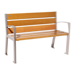 Banc bois/acier Silaos 6 lames Procity, avec accoudoirs, lg. 1200 mm, fixation platines - Chêne clair/Gris soie