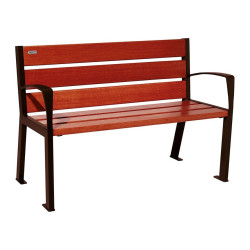 Banc bois/acier Silaos 6 lames Procity, avec accoudoirs, lg. 1200 mm, fixation platines - Acajou/Brun chocolat