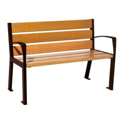 Banc bois/acier Silaos 6 lames Procity, avec accoudoirs, lg. 1200 mm, fixation platines - Chêne clair/Brun chocolat