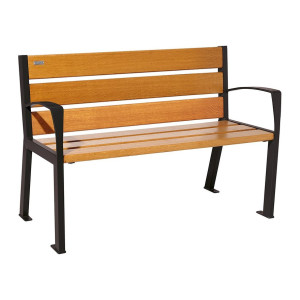 Banc bois/acier Silaos 6 lames Procity, avec accoudoirs, lg. 1200 mm, fixation platines - Chêne clair/Noir foncé
