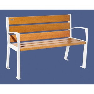 Banc bois/acier Silaos 6 lames Procity, avec accoudoirs, lg. 1200 mm, fixation platines - Chêne clair/Blanc pure