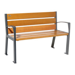 Banc bois/acier Silaos 6 lames Procity, avec accoudoirs, lg. 1200 mm, fixation platines - Chêne clair/Gris Procity
