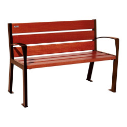 Banc bois/acier Silaos 6 lames Procity, avec accoudoirs, lg. 1200 mm, fixation platines - Acajou/Aspect Corben