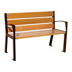 Banc bois/acier Silaos 6 lames Procity, avec accoudoirs, lg. 1200 mm, fixation platines - Chêne clair/Aspect Corben