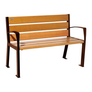 Banc bois/acier Silaos 6 lames Procity, avec accoudoirs, lg. 1200 mm, fixation platines - Chêne clair/Aspect Corben