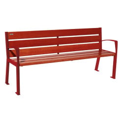 Banc bois/acier Silaos 6 lames Procity, avec accoudoirs, lg. 1800 mm, fixation platines - Acajou/Rouge pourpre