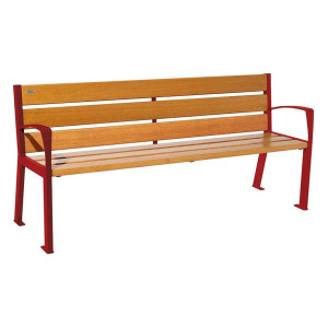 Banc bois/acier Silaos 6 lames Procity, avec accoudoirs, lg. 1800 mm, fixation platines - Chêne clair/Rouge pourpre
