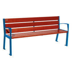 Banc bois/acier Silaos 6 lames Procity, avec accoudoirs, lg. 1800 mm, fixation platines - Acajou/Bleu gentiane