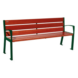 Banc bois/acier Silaos 6 lames Procity, avec accoudoirs, lg. 1800 mm, fixation platines - Acajou/Vert mousse