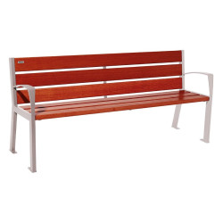 Banc bois/acier Silaos 6 lames Procity, avec accoudoirs, lg. 1800 mm, fixation platines - Acajou/Gris soie