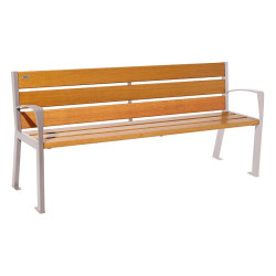 Banc bois/acier Silaos 6 lames Procity, avec accoudoirs, lg. 1800 mm, fixation platines - Chêne clair/Gris soie
