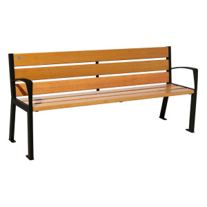 Banc bois/acier Silaos 6 lames Procity, avec accoudoirs, lg. 1800 mm, fixation platines - Chêne clair/Noir foncé