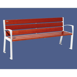 Banc bois/acier Silaos 6 lames Procity, avec accoudoirs, lg. 1800 mm, fixation platines - Acajou/Blanc pure