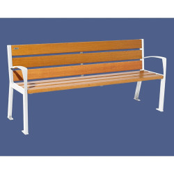 Banc bois/acier Silaos 6 lames Procity, avec accoudoirs, lg. 1800 mm, fixation platines - Chêne clair/Blanc pure