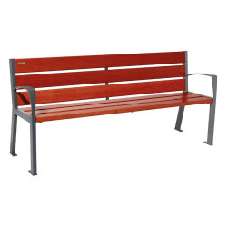 Banc bois/acier Silaos 6 lames Procity, avec accoudoirs, lg. 1800 mm, fixation platines - Acajou/Gris Procity