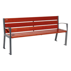 Banc bois/acier Silaos 6 lames Procity, avec accoudoirs, lg. 1800 mm, fixation platines - Acajou/Gris Procity
