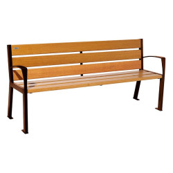 Banc bois/acier Silaos 6 lames Procity, avec accoudoirs, lg. 1800 mm, fixation platines - Chêne clair/Aspect Corben