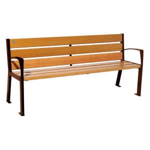 Banc bois/acier Silaos 6 lames Procity, avec accoudoirs, lg. 1800 mm, fixation platines - Chêne clair/Aspect Corben