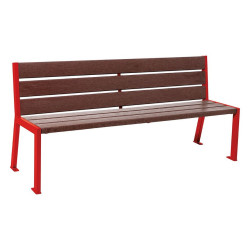 Banc plastique recyclé et acier Silaos 6 lames Procity, sans accoudoir, lg. 1800 mm, fixation platines - Rouge signalisation