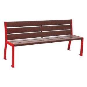 Banc plastique recyclé et acier Silaos 6 lames Procity, sans accoudoir, lg. 1800 mm, fixation platines - Rouge signalisation