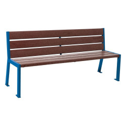 Banc plastique recyclé et acier Silaos 6 lames Procity, sans accoudoir, lg. 1800 mm, fixation platines - Bleu gentiane