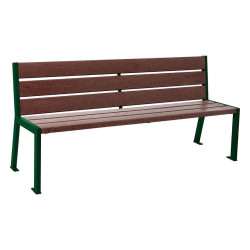 Banc plastique recyclé et acier Silaos 6 lames Procity, sans accoudoir, lg. 1800 mm, fixation platines - Vert mousse