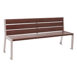 Banc plastique recyclé et acier Silaos 6 lames Procity, sans accoudoir, lg. 1800 mm, fixation platines - Gris soie