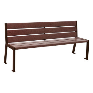 Banc plastique recyclé et acier Silaos 6 lames Procity, sans accoudoir, lg. 1800 mm, fixation platines - Brun chocolat