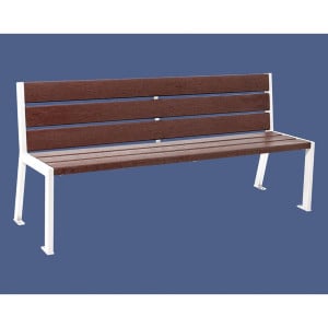 Banc plastique recyclé et acier Silaos 6 lames Procity, sans accoudoir, lg. 1800 mm, fixation platines - Blanc pur