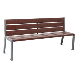 Banc plastique recyclé et acier Silaos 6 lames Procity, sans accoudoir, lg. 1800 mm, fixation platines - Gris Procity