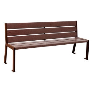 Banc plastique recyclé et acier Silaos 6 lames Procity, sans accoudoir, lg. 1800 mm, fixation platines - Aspect Corten