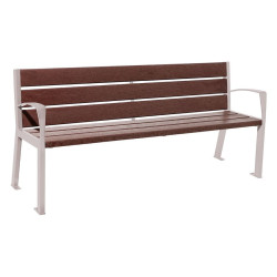 Banc plastique recyclé et acier Silaos 6 lames Procity, avec accoudoirs, lg. 1800 mm, fixation platines - Gris soie