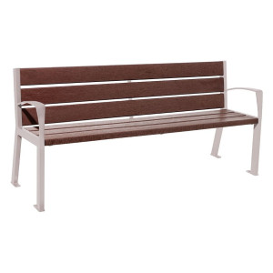 Banc plastique recyclé et acier Silaos 6 lames Procity, avec accoudoirs, lg. 1800 mm, fixation platines - Gris soie
