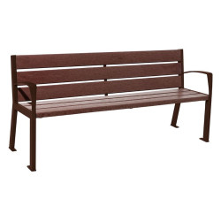 Banc plastique recyclé et acier Silaos 6 lames Procity, avec accoudoirs, lg. 1800 mm, fixation platines - Brun chocolat