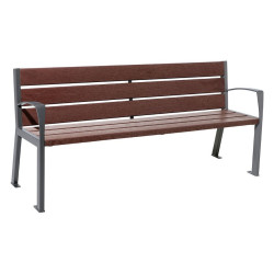 Banc plastique recyclé et acier Silaos 6 lames Procity, avec accoudoirs, lg. 1800 mm, fixation platines - Gris Procity