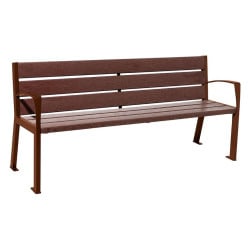 Banc plastique recyclé et acier Silaos 6 lames Procity, avec accoudoirs, lg. 1800 mm, fixation platines - Aspect Corten
